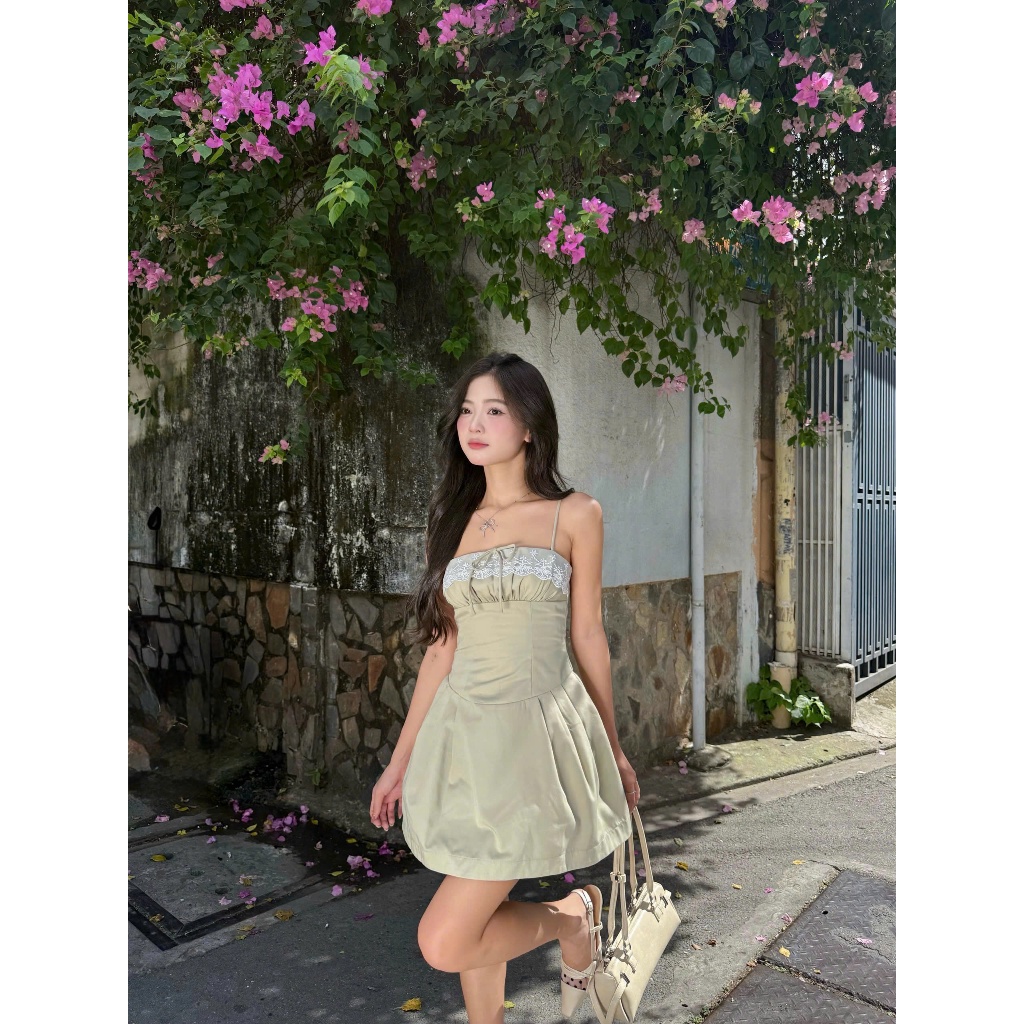 Đầm Nữ RIAGEL Hai Dây Mini Phối Ren Dễ Thương SECODEE
