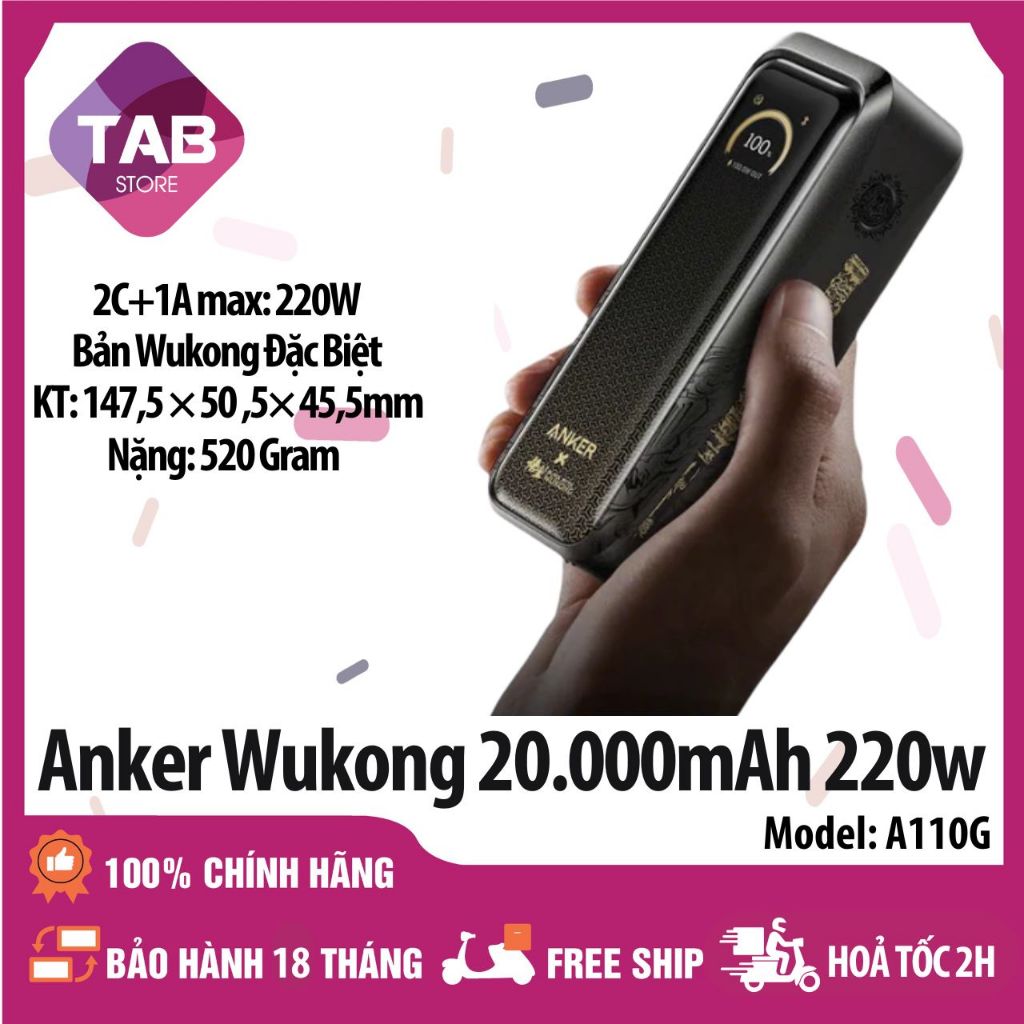 Anker Wukong 20000mAh 220w 3 Cổng 2C+1A Có App A110G - Bảo Hành 18 Tháng