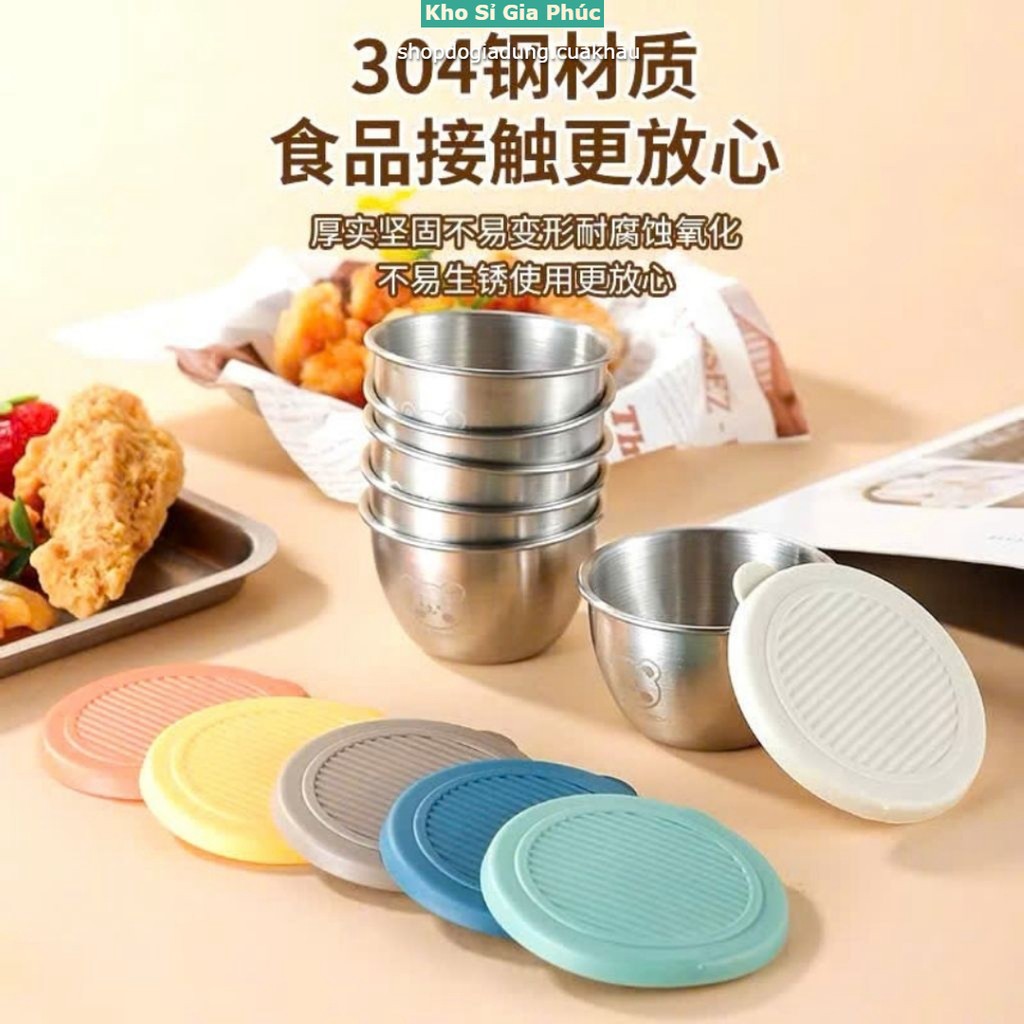 Sét 6 Hộp Đựng Nước Chấm Chống Tràn Inox 304 Không Gỉ 50ml,Chén Đựng Nước Chấm Có Nắp,Tiện Lợi,An Toàn