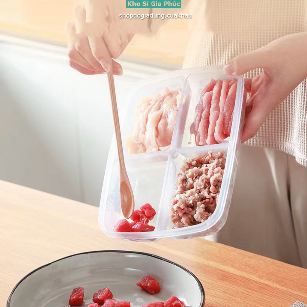 Hộp Nhựa 4 Ngăn Đựng Thực Phẩm - Khay Đựng Đồ Ăn Dặm Chia Ngăn Có Nắp Tiện Lợi- An Toàn Vệ Sinh