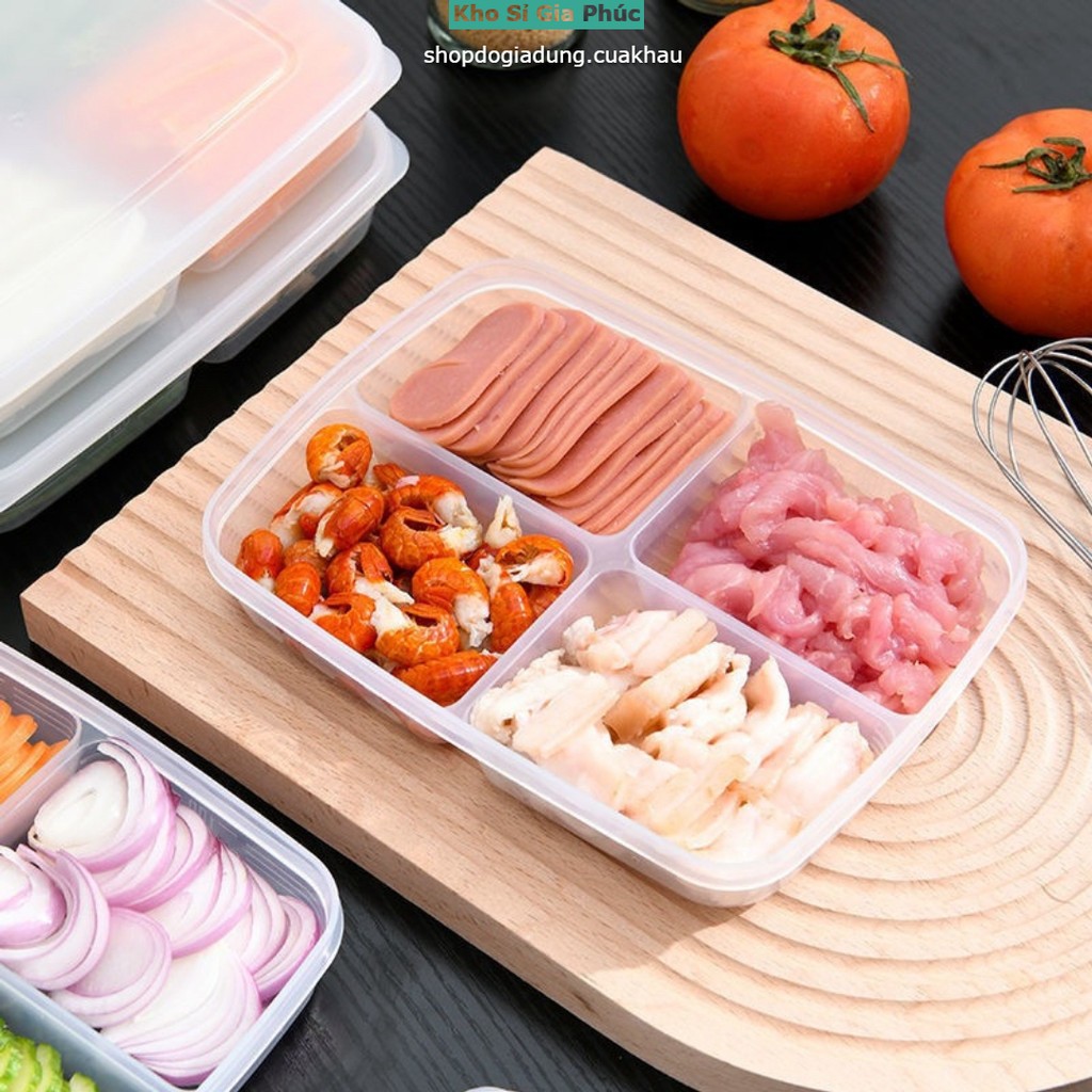 Hộp Nhựa 4 Ngăn Đựng Thực Phẩm - Khay Đựng Đồ Ăn Dặm Chia Ngăn Có Nắp Tiện Lợi- An Toàn Vệ Sinh