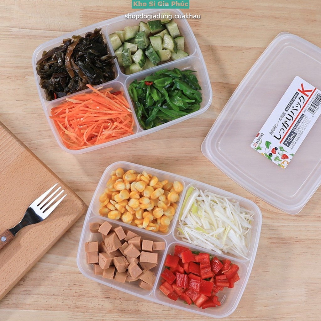 Hộp Nhựa 4 Ngăn Đựng Thực Phẩm - Khay Đựng Đồ Ăn Dặm Chia Ngăn Có Nắp Tiện Lợi- An Toàn Vệ Sinh