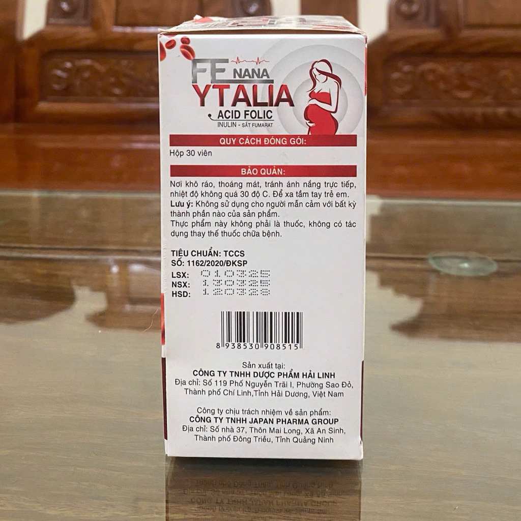 Viên uống Fe Nana Ytalia Acid Folic – Bổ sung Sắt & Acid Folic, Hỗ trợ giảm nguy cơ thiếu máu do thiếu sắt (Hộp 30 viên)