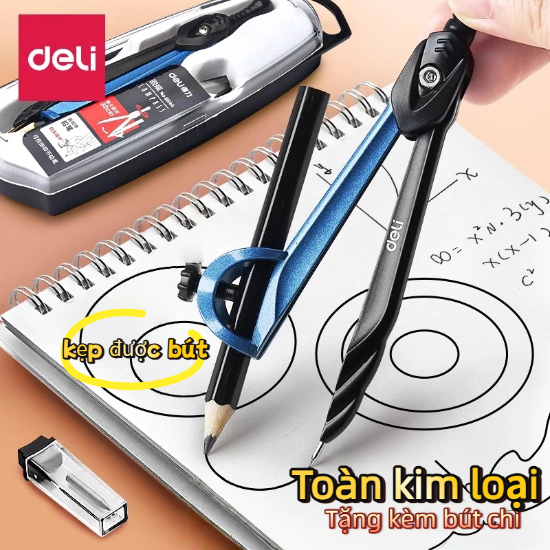 Bộ Compa Kim Loại Deli 8601 8644 Vẽ Kỹ Thuật Dùng Thi Bộ Toán Học Thước Compa Kẹp Ruột Bút Chì Dụng Cụ Vẽ Chính Xác