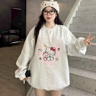HoodieX - Áo Sweater rộng phong cách Hàn Quốc chất liệu nỉ dày mịn, hàng xin, Hello Kitty, Trendy