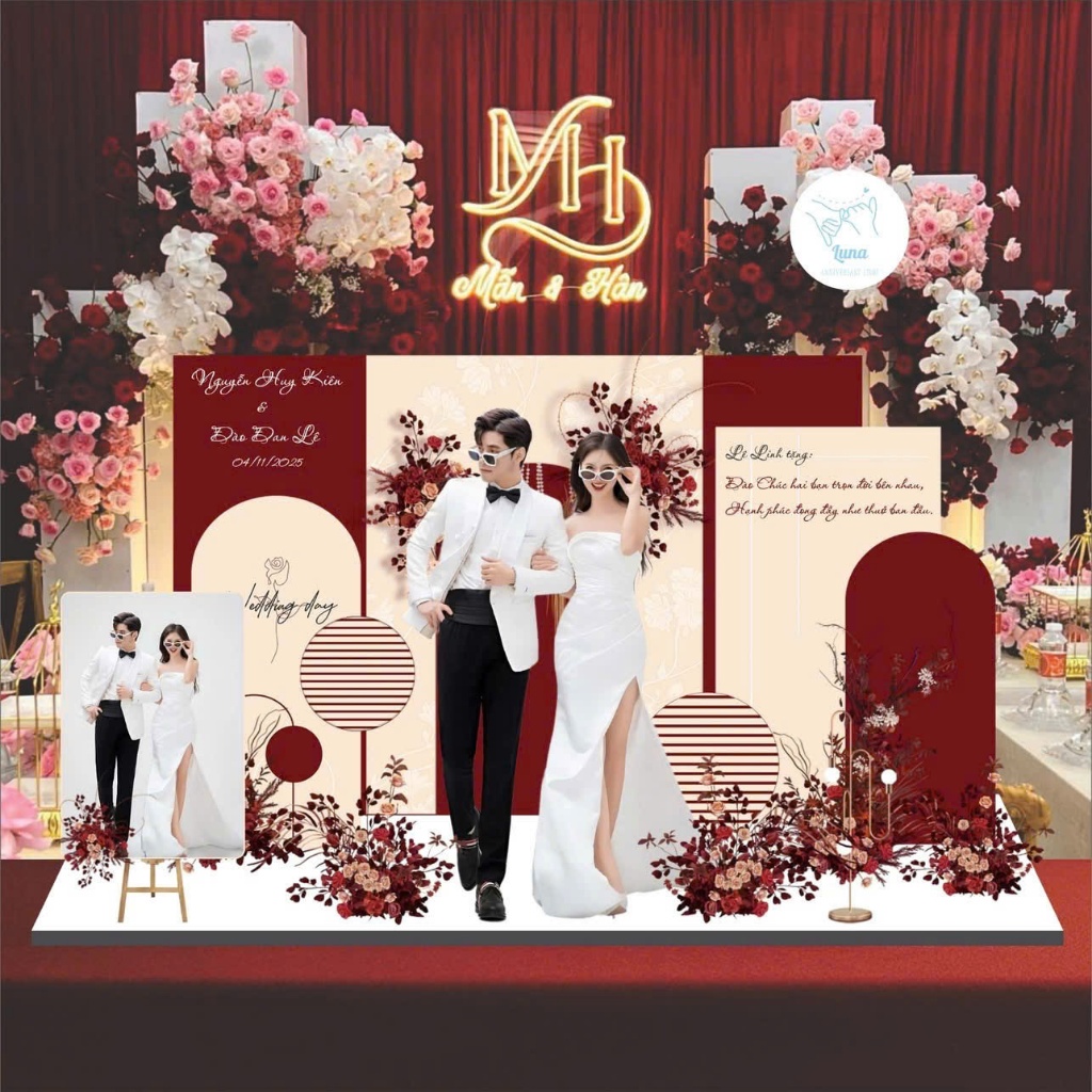 Mô Hình Cưới 3D Cao Cấp - Standee Đám Cưới Sang Trọng Tặng Bạn Bè, Trang Trí Phòng Cưới, Decor Phòng
