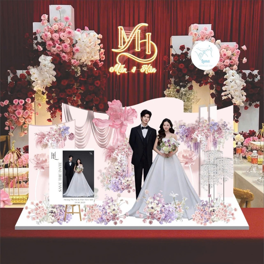 Mô Hình Cưới 3D Cao Cấp - Standee Đám Cưới Sang Trọng Tặng Bạn Bè, Trang Trí Phòng Cưới, Decor Phòng
