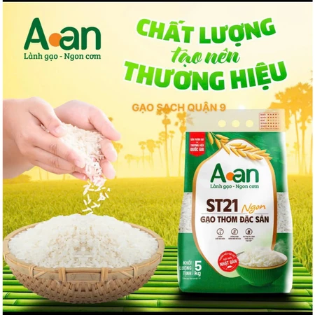 Gạo Thơm ST21 A AN Túi 5Kg,- Thơm nhẹ, cơm ngọt, dẻo vừa , để nguội vẫn mềm