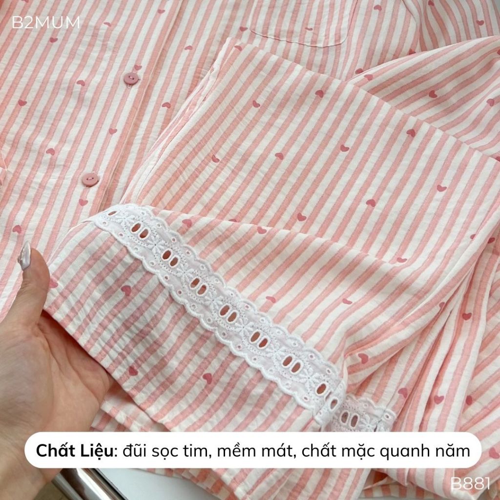 Bộ đồ dài tay mặc nhà, chất đũi mềm mại thấm hút mồ hôi tốt, form suông mặc thường và bầu - B881 B2MUM
