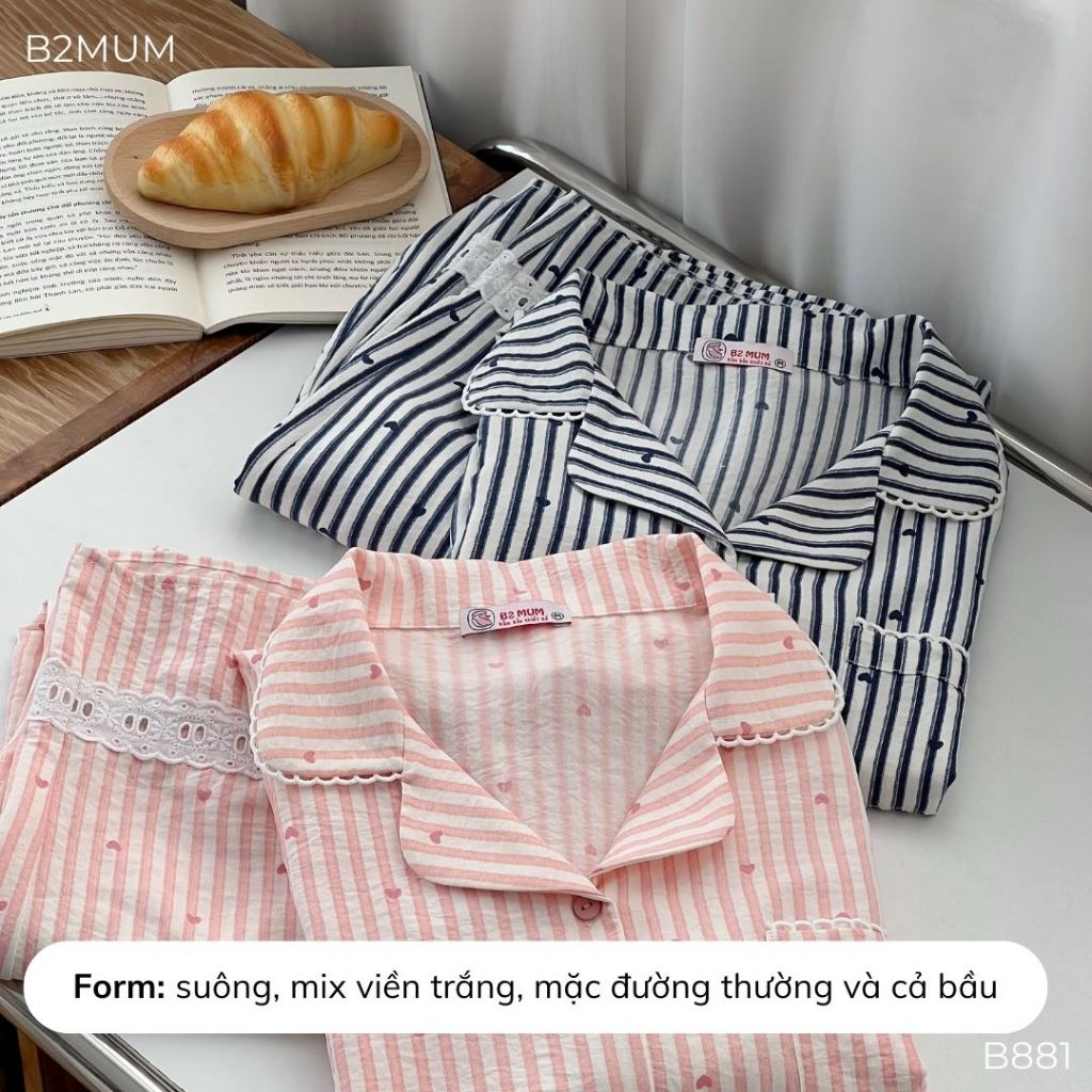 Bộ đồ dài tay mặc nhà, chất đũi mềm mại thấm hút mồ hôi tốt, form suông mặc thường và bầu - B881 B2MUM