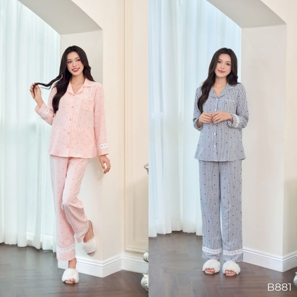 Bộ đồ dài tay mặc nhà, chất đũi mềm mại thấm hút mồ hôi tốt, form suông mặc thường và bầu - B881 B2MUM