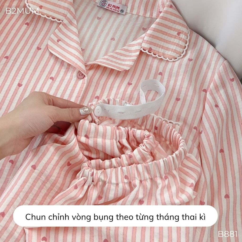 Bộ đồ dài tay mặc nhà, chất đũi mềm mại thấm hút mồ hôi tốt, form suông mặc thường và bầu - B881 B2MUM