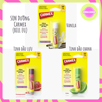 [Bill EU] Son dưỡng Carmex SPF15, công thức cải tiến, hương vanila-chanh-lựu