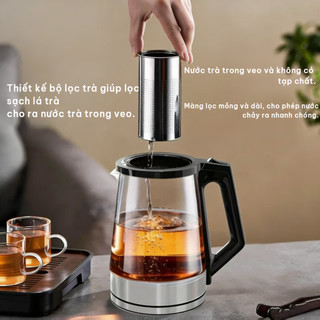 BH 24 Tháng/Ấm siêu tốc 2.2 lít,bình thủy tinh gồm lõi lọc trà bằng inox,1500W Đun Nước Nhanh Chóng, Tiết Kiệm Điện