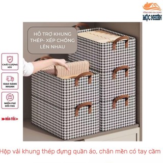 Combo 3 Hộp vải khung thép đựng quần áo, chăn mền có tay cầm tiện dụng, siêu bền