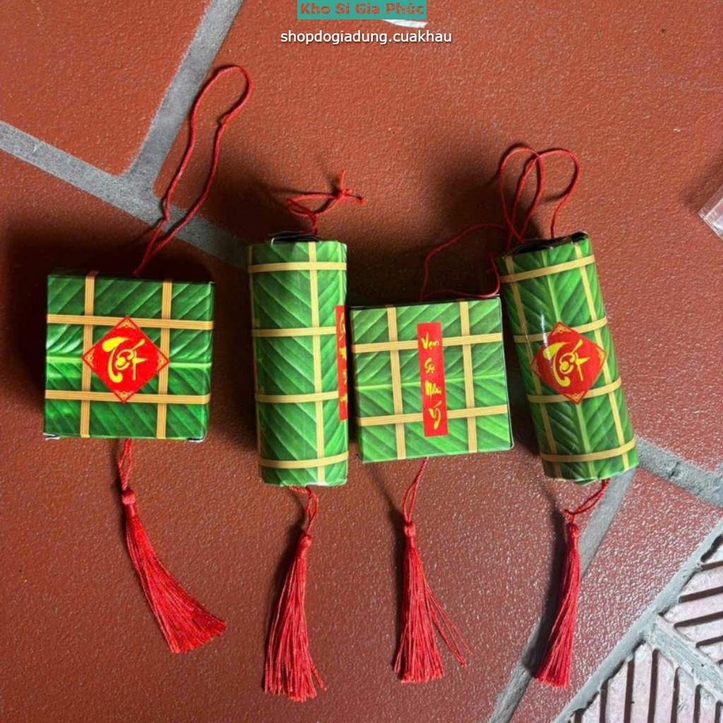 Set dây treo mô hình bánh chưng 4,5cm, bánh tét 5,5x2cm trang trí Tết cổ truyền
