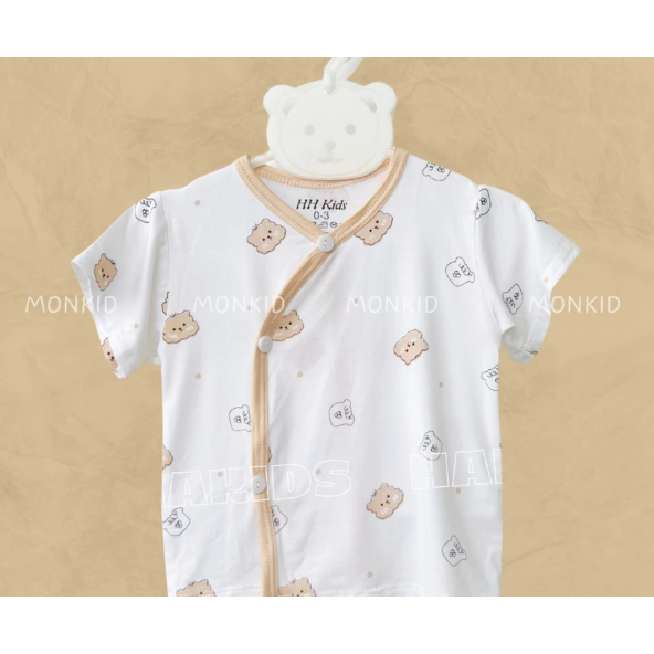 [Peinn] Combo 5 áo cộc sơ sinh trắng hoạ tiết, thiết kế cúc chéo, chất thun lạnh, mềm, mát, thấm hút mồ hôi