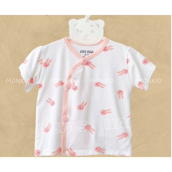 [Peinn] Combo 5 áo cộc sơ sinh trắng hoạ tiết, thiết kế cúc chéo, chất thun lạnh, mềm, mát, thấm hút mồ hôi