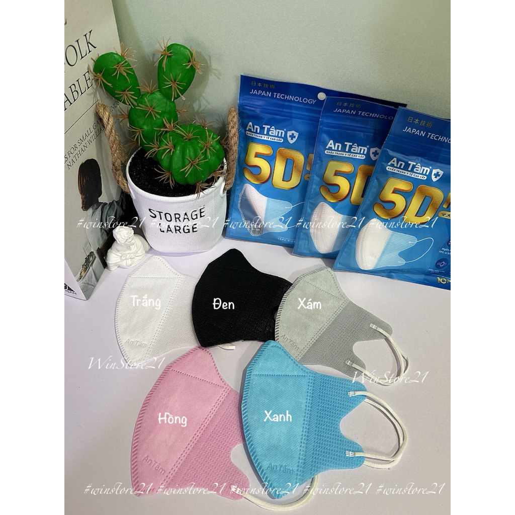 5D MASK - Set 500 cái Khẩu trang 3 lớp kháng khuẩn chính hãng An Tâm ôm sát khuôn mặt, bảo vệ tối ưu