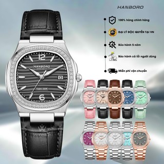 Đồng Hồ Unisex Thời trang HANBORO 821-1 Viền Đá Lấp Lánh Sang Trọng [3537] [3840]