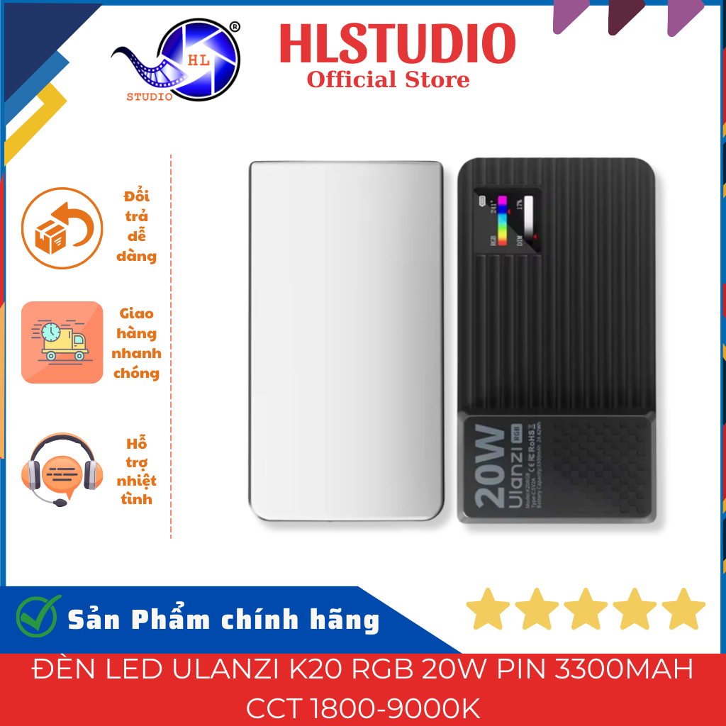 Ulanzi K20 RGB 20W Panel Light - LED Videolamp Met App Bediening 2500k 9500k 360 Rgb Hoge Kleurechtheid Cri 96 Ingebouwde Accu