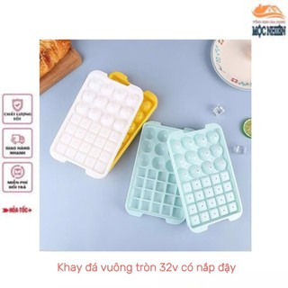 Combo 3 Khay đá vuông tròn 32 viên có nắp đậy, chất liệu nhựa PP an toàn - siêu bền tiện dụng