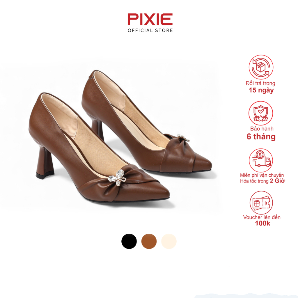 Giày Cao Gót Nữ 7cm Phối Khóa Cánh Bướm Đính Đá Pha Lê Pixie H425