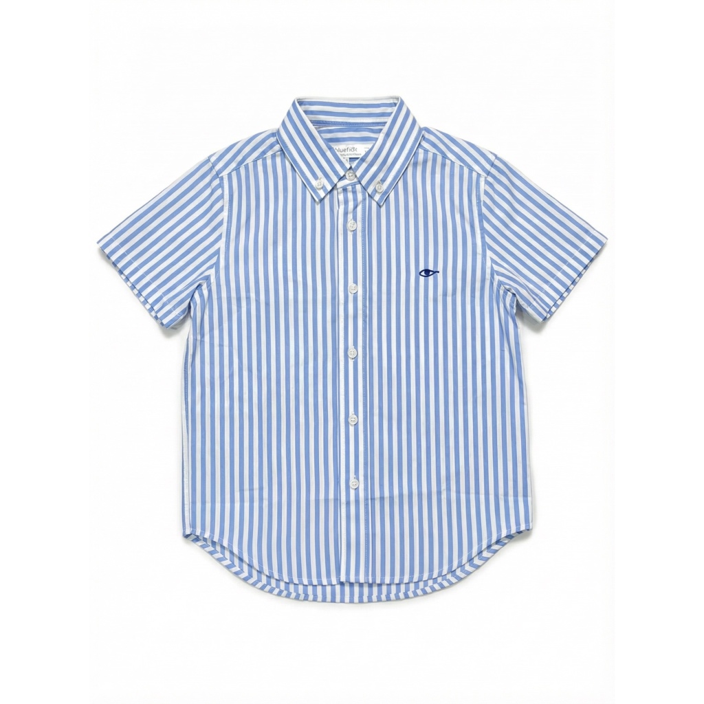 TheBlueTshirtKids - Áo sơ mi cho bé tay ngắn kẻ sọc cotton - BlueKid Classic Shirt