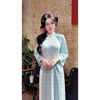 Áo dài cách tân dáng suông chất liệu gấm lụa Cẩm Yên 4 màu dành cho Tết họa tiết dệt nổi tết 2026