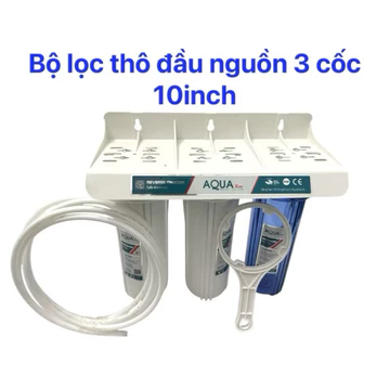 Bộ Lọc Nước Sinh Hoạt 3 Cấp Lọc Thô 10 Inch - Đầy Đủ Giá Đỡ, Tay Văn, Lõi 1,2,3