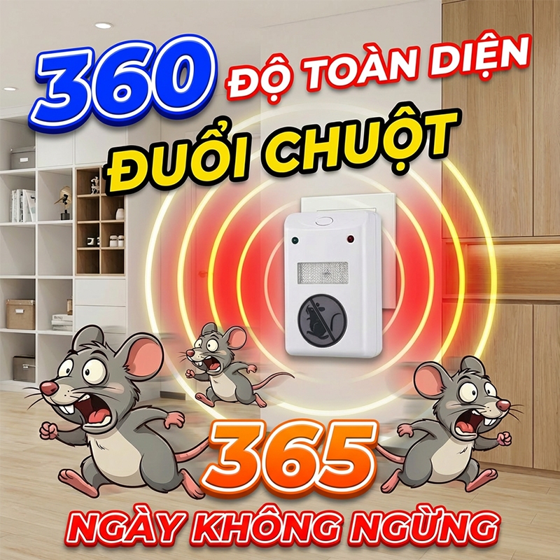 Máy Đuổi Chuột Gián Muỗi Ruồi Kiến Mối Bằng Sóng Siêu Âm Hiệu quả cao, an toàn cho người và thú cưng