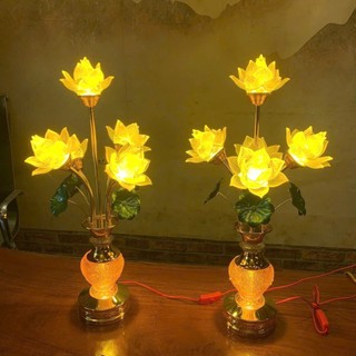[ TẶNG BÓNG LED] Combo 2 Đèn Thờ Hoa Sen Lưu Ly Cao Cấp 5 Bông, Đèn Bông Sen Bình Ngọc Nổi 75cm