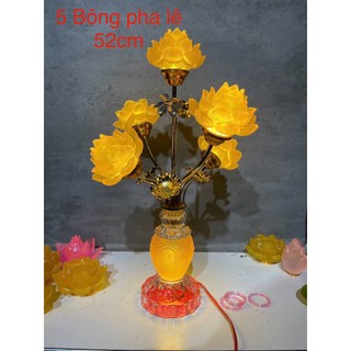 [ TẶNG BÓNG LED] Combo 2 Đèn Thờ Hoa Sen Lưu Ly Cao Cấp 5 Bông, Đèn Bông Sen Bình Pha Lê Cao 52cm