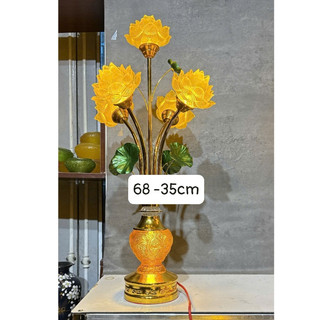 [ TẶNG BÓNG LED] Combo 2 Đèn Thờ Hoa Sen Lưu Ly Cao Cấp 5 Bông, Đèn Bông Sen Bình Ngọc Nổi 75cm