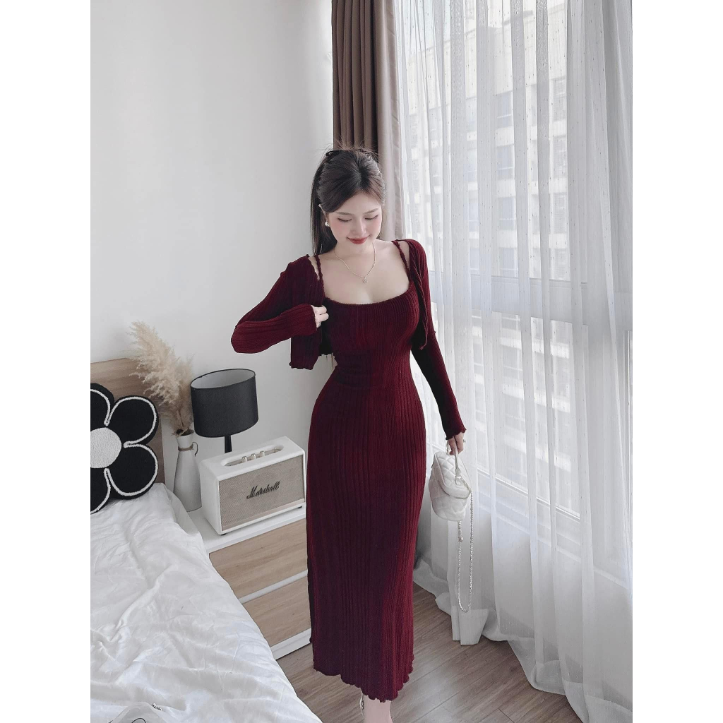Set đồ nữ, đồ bộ nữ DONNA HCOM3648 áo khoác cardigan mix váy body tôn dáng tiểu thư