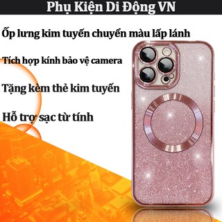Ốp lưng iPhone lấp lánh từ tính, chống sốc, tích hợp kính bảo vệ camera cho iPhone 11 12 13 14 15 16 17 Pro Max 17 air