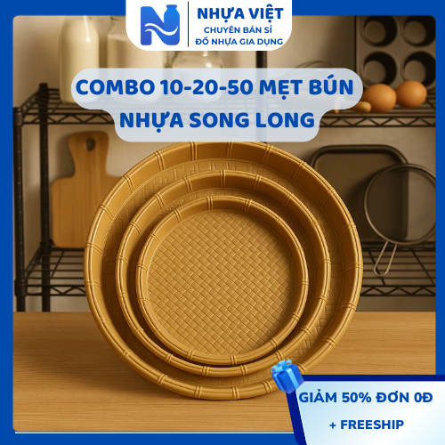 Combo 10-20-50 Mẹt Bún Nhựa Song Long | Nhựa PP An Toàn | Size Đại 42cm | Màu Kem | Dùng Quán Ăn, Nhà Hàng AMIZIN