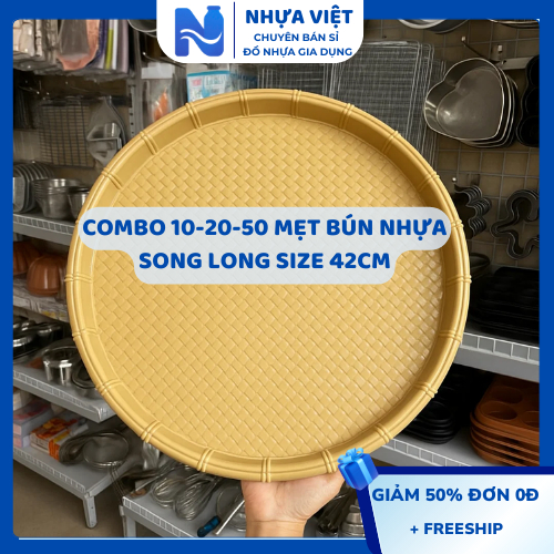 Combo 10-20-50 Mẹt Bún Nhựa Song Long | Nhựa PP An Toàn | Size Đại 42cm | Màu Kem | Dùng Quán Ăn, Nhà Hàng AMIZIN