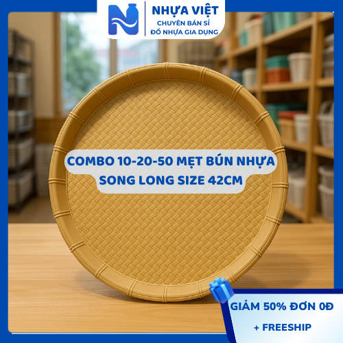 Combo 10-20-50 Mẹt Bún Nhựa Song Long | Nhựa PP An Toàn | Size Đại 42cm | Màu Kem | Dùng Quán Ăn, Nhà Hàng AMIZIN