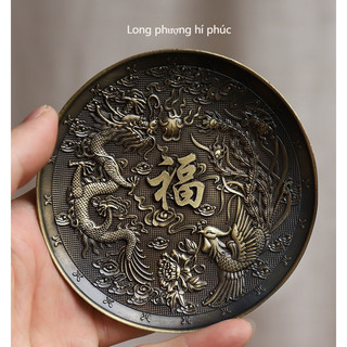 Đĩa Xin Đài Đồng Thủ Công Khắc Long Phụng - Mang May Mắn Ngũ Phúc