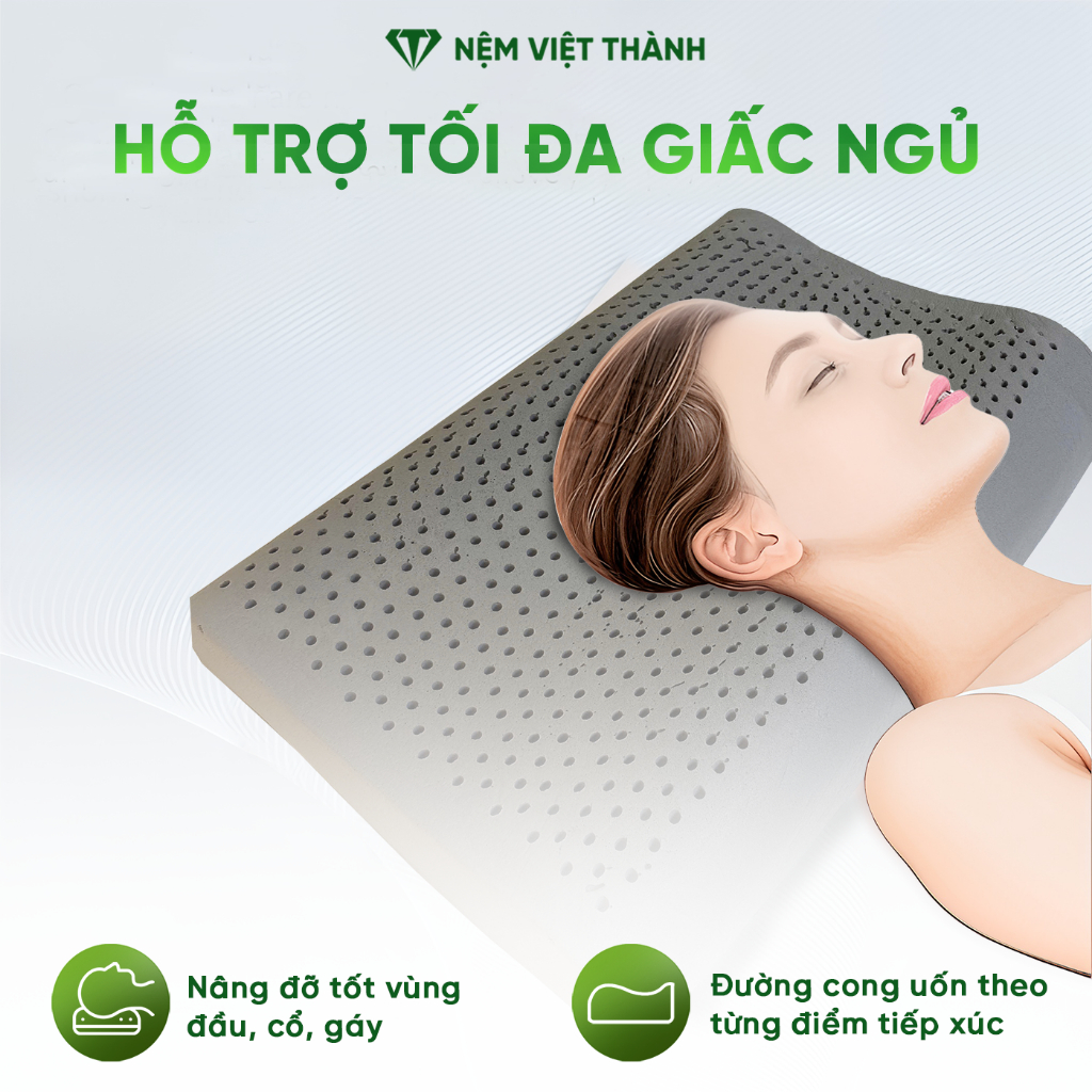 [Gối Cao Cấp] Gối Nằm Cao Su Thiên Nhiên Hoạt Tính Việt Thành Tốt Sức Khoẻ, Chịu Lực, Nâng Đỡ, Ôm Sát Vai Gáy Người Nằm