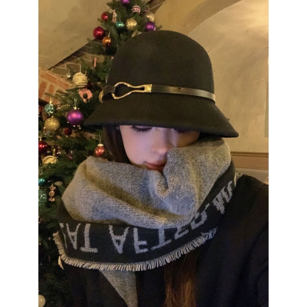 Mũ Tiểu Thư Retro HepburnStyle - Thiết kế mặt nhỏ đen, khóa thắt lưng xành điệu giữ ấm phối đồ cực hợp