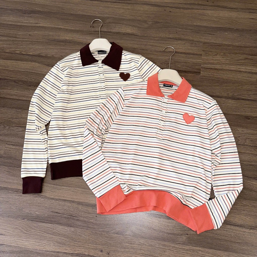 Set Quần Áo Mirage Viền Cổ Thêu Trái Tim Local Brand Chất Len Mềm Mịn.