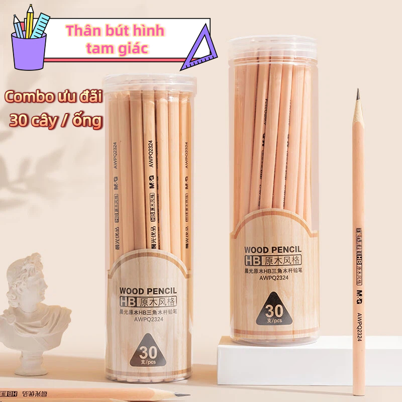 Bút Chì 2B HB 12 30 Cây Thân Tam Giác Gỗ Tự Nhiên Có Tẩy Viết Êm Không Gãy Ruột Đậm Bút Chì Gỗ Đa Màu