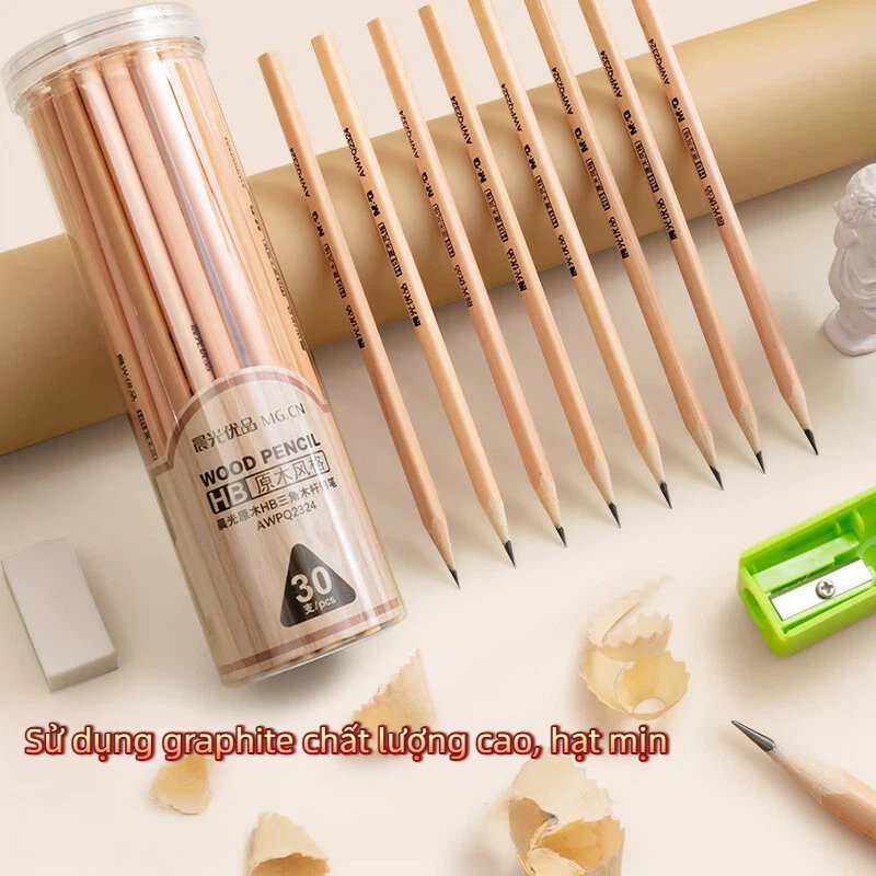 Bút Chì 2B HB 12 30 Cây Thân Tam Giác Gỗ Tự Nhiên Có Tẩy Viết Êm Không Gãy Ruột Đậm Bút Chì Gỗ Đa Màu