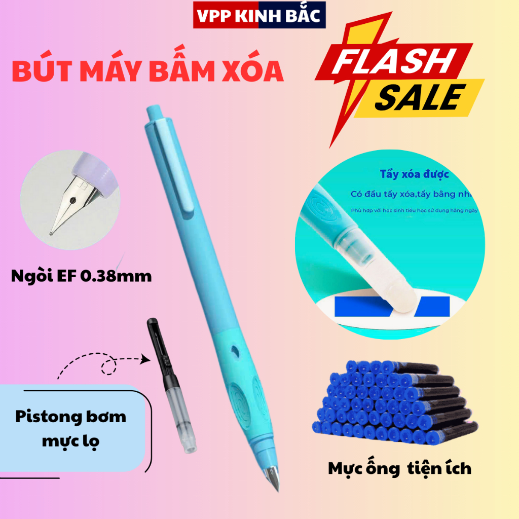 Bút Máy Bấm Xóa F39 0.38mm – Ngòi Êm, Viết Trơn, Nét Chuẩn Cho Học Sinh.