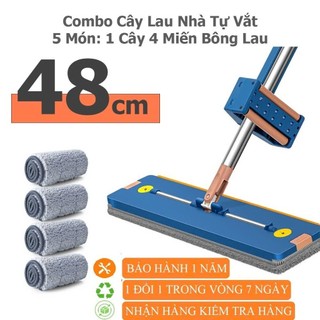 Bộ Chổi Lau Nhà tự vắt Kèm Chậu gấp gọn YATASMART + 4 Miếng bông lau Lau