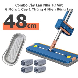Bộ Chổi Lau Nhà tự vắt Kèm Chậu gấp gọn YATASMART + 4 Miếng bông lau Lau