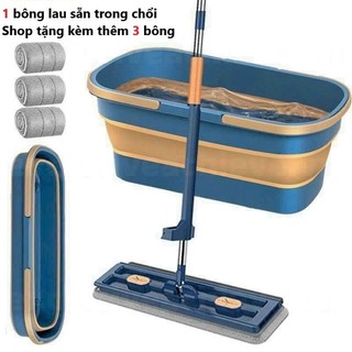 Bộ Chổi Lau Nhà tự vắt Kèm Chậu gấp gọn YATASMART + 4 Miếng bông lau Lau