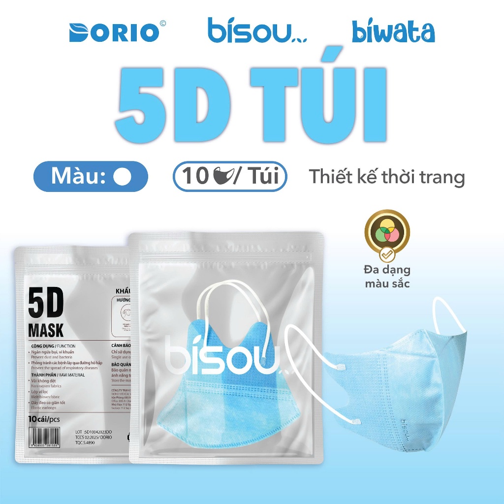 Combo 3 túi 30 cái khẩu trang cao cấp 5D hiệu Bisou